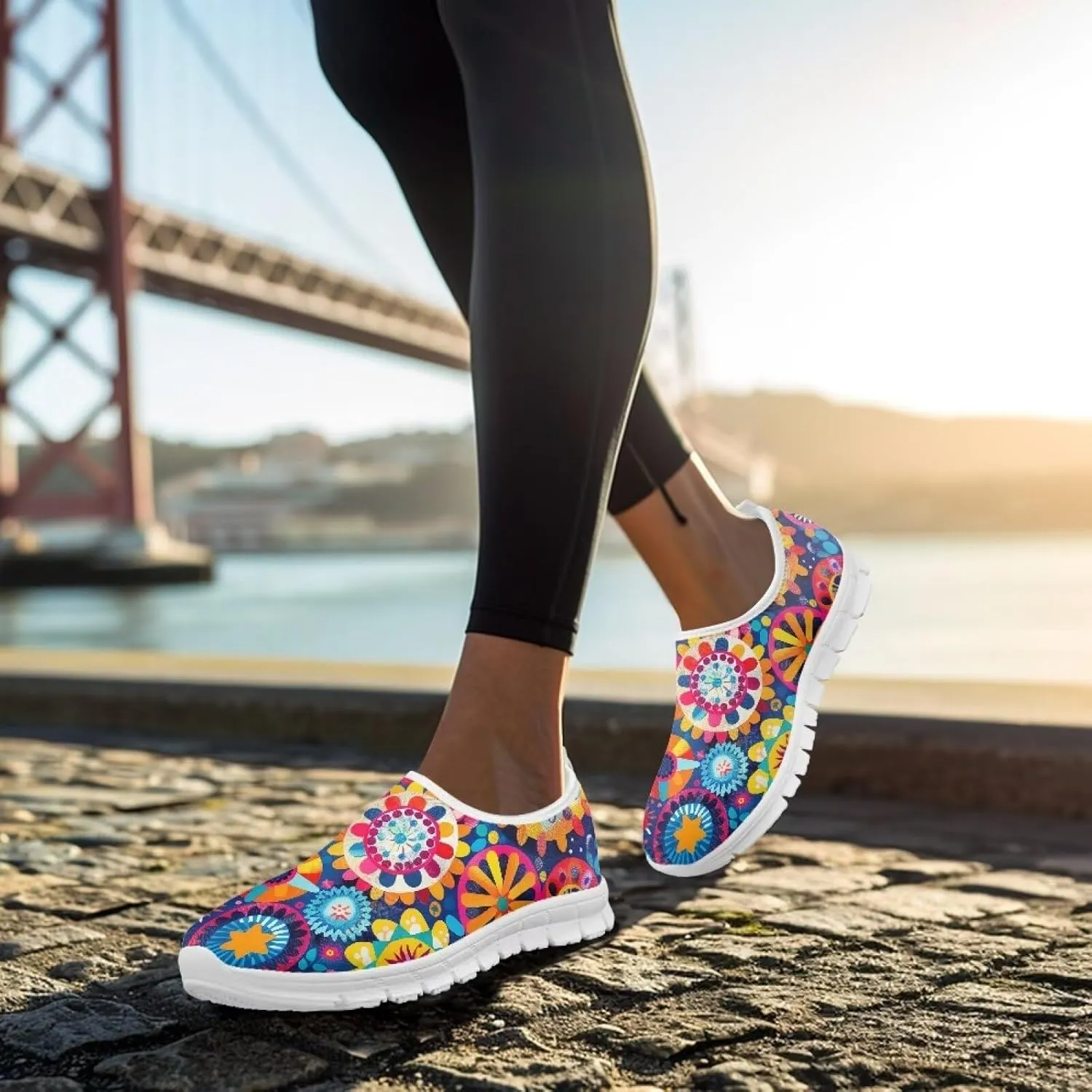 Women's Floral Print Sneaker Casual Low Top Soft Running Shoes Slip On Non Slip Lightweight Outdoor Walking Sneaker for Ladies US 5.5-11.5