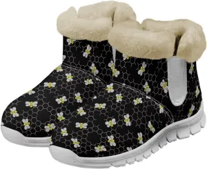Womens Snow Boots White Sole Booties Short Ankle Boots Mid Calf Winter Boots Wide Width Slip On Boots Warm Shoes