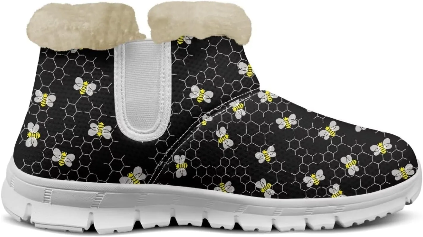 Womens Snow Boots White Sole Booties Short Ankle Boots Mid Calf Winter Boots Wide Width Slip On Boots Warm Shoes