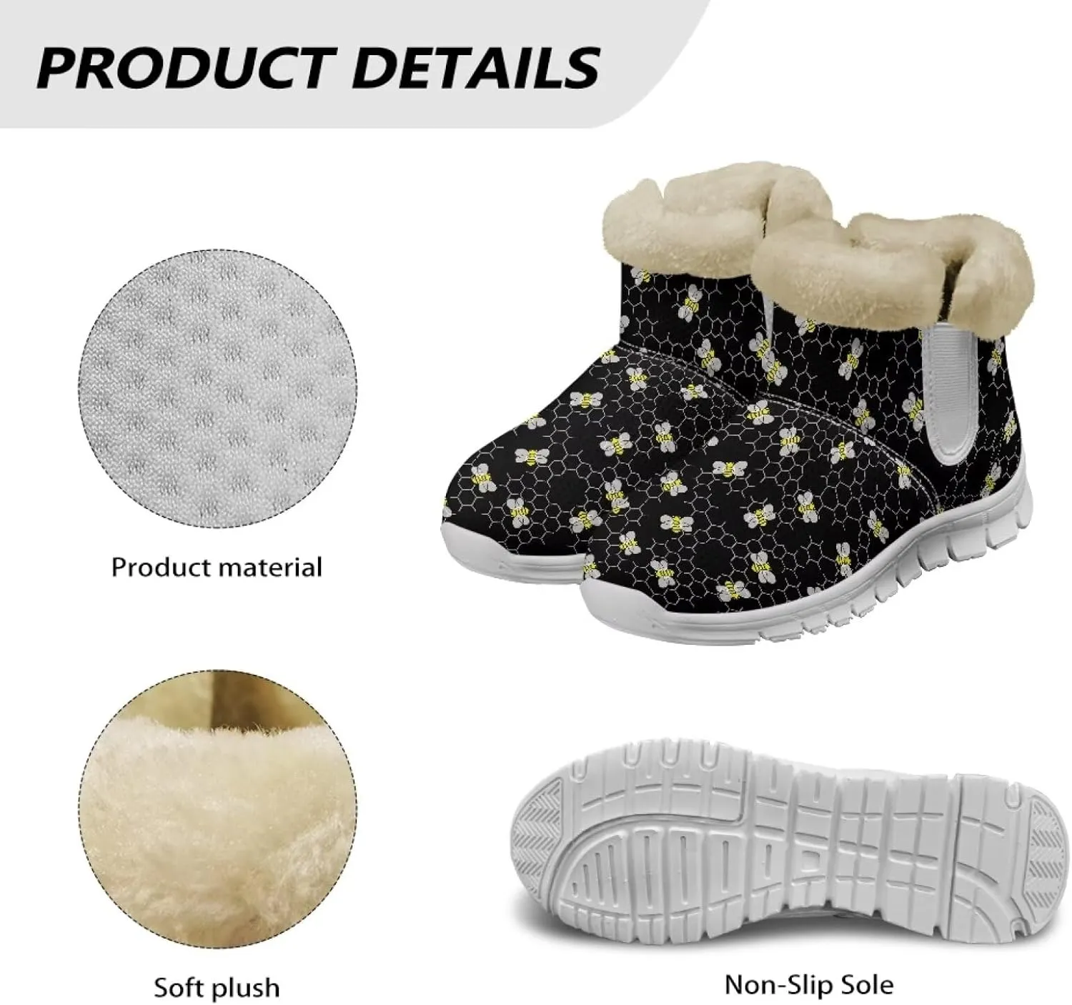 Womens Snow Boots White Sole Booties Short Ankle Boots Mid Calf Winter Boots Wide Width Slip On Boots Warm Shoes