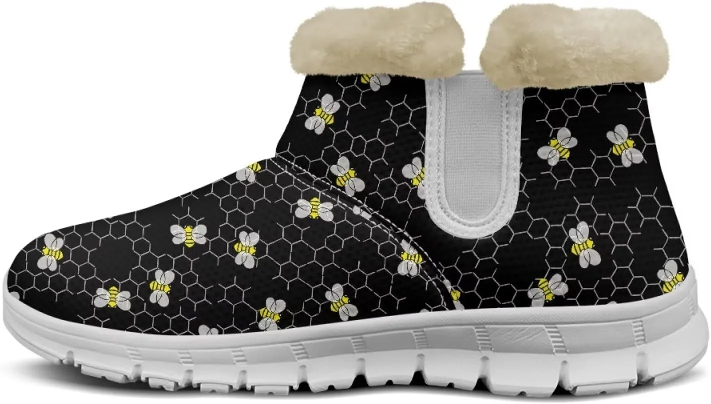 Womens Snow Boots White Sole Booties Short Ankle Boots Mid Calf Winter Boots Wide Width Slip On Boots Warm Shoes