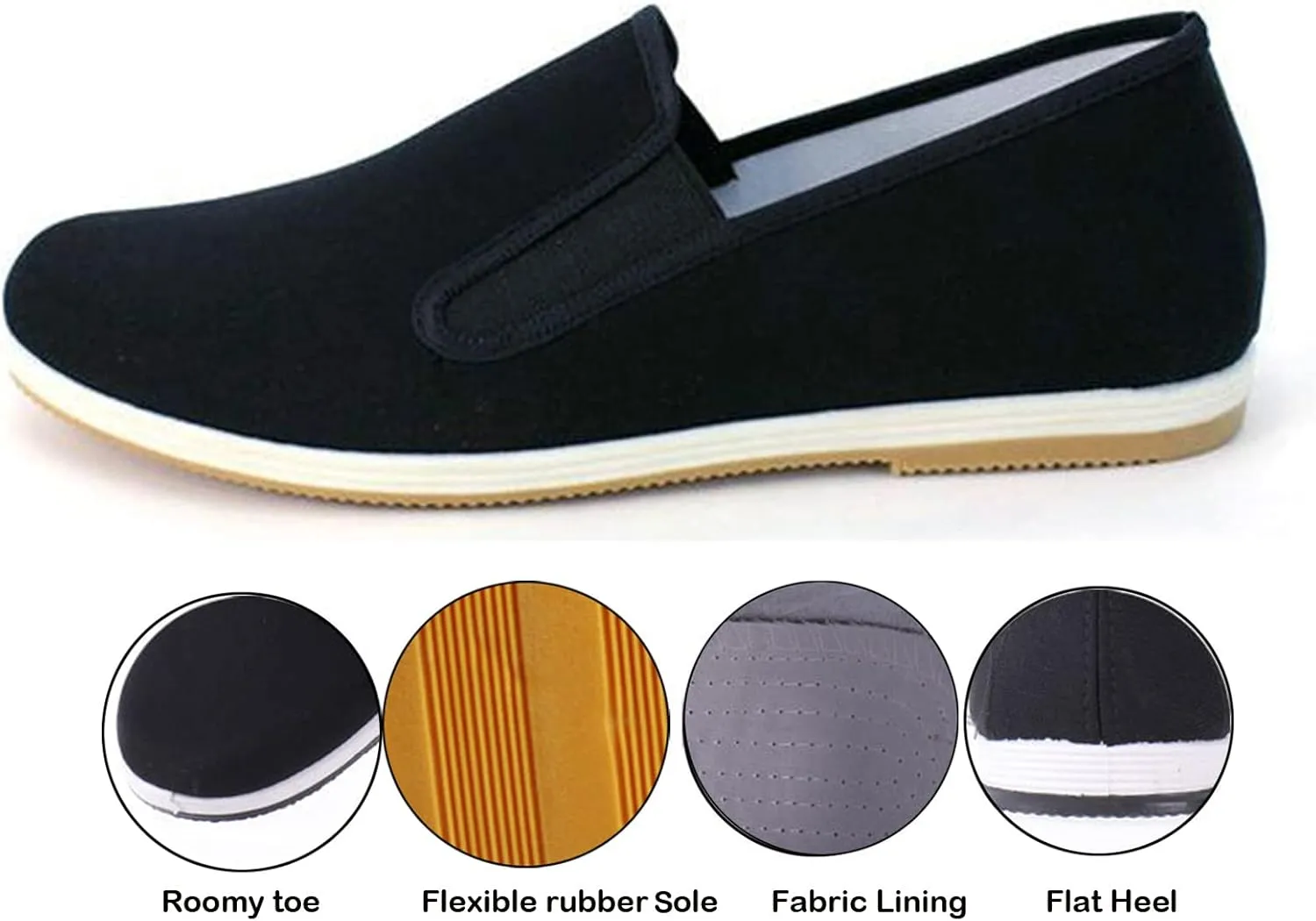 WUIWUIYU Mens Womens Black Slip-On Martial Art Kung-Fu Tai-Chi Soft Cushion Layers Shoes House Slippers
