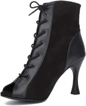 YKXLM Ballroom Dance Shoes for Women Latin Salsa Performance Professional Suede Dance Boots
