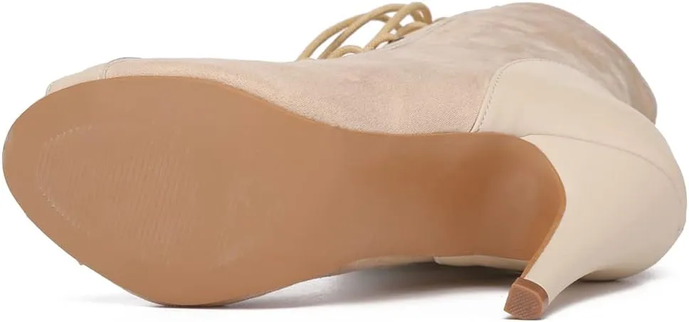 YKXLM Ballroom Dance Shoes for Women Latin Salsa Performance Professional Suede Dance Boots