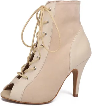 YKXLM Ballroom Dance Shoes for Women Latin Salsa Performance Professional Suede Dance Boots