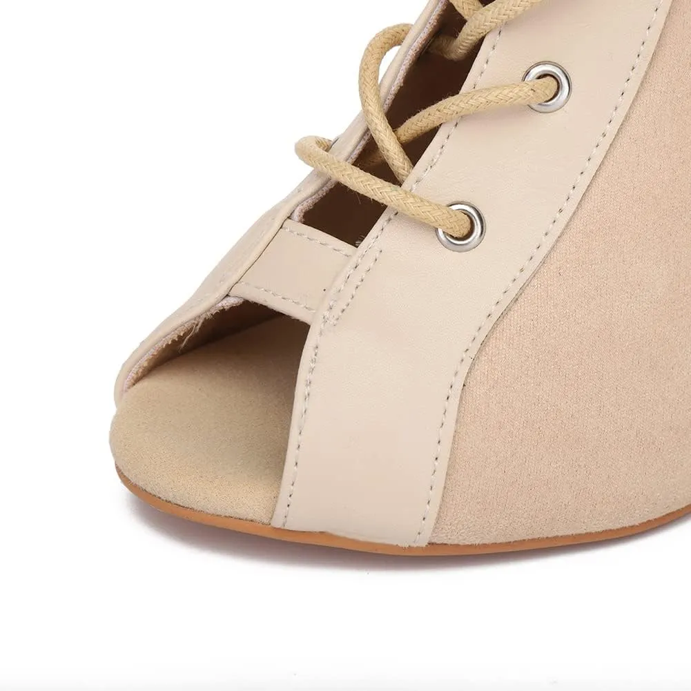YKXLM Ballroom Dance Shoes for Women Latin Salsa Performance Professional Suede Dance Boots