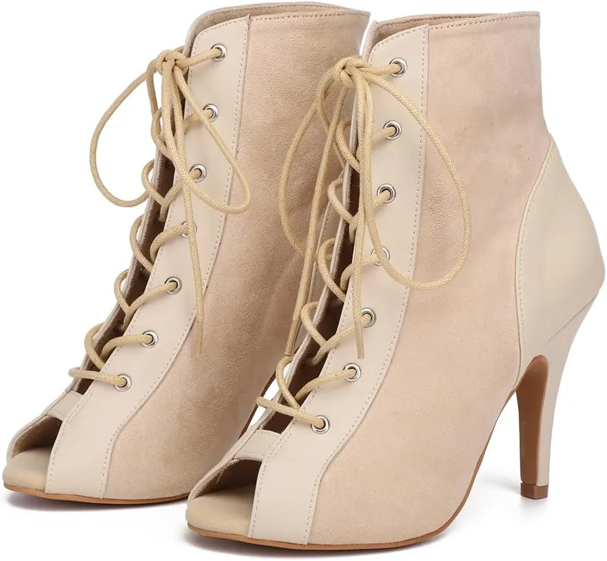 YKXLM Ballroom Dance Shoes for Women Latin Salsa Performance Professional Suede Dance Boots