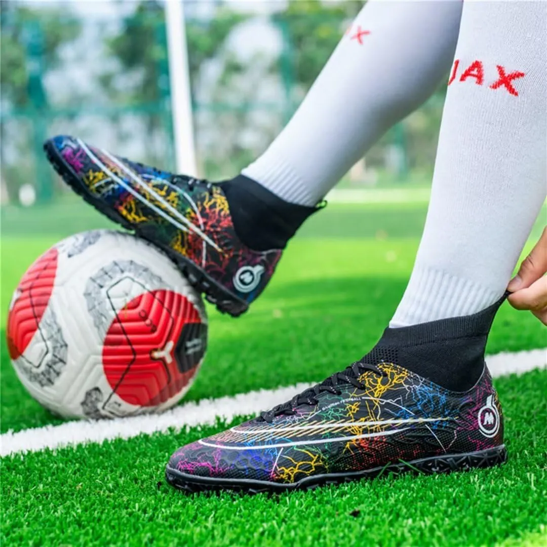 Youth Turf Soccer Shoes Mens Women High top Football Boots Indoor Athletic Ankle Shoes Spikes Indoor Soccer Cleats AG