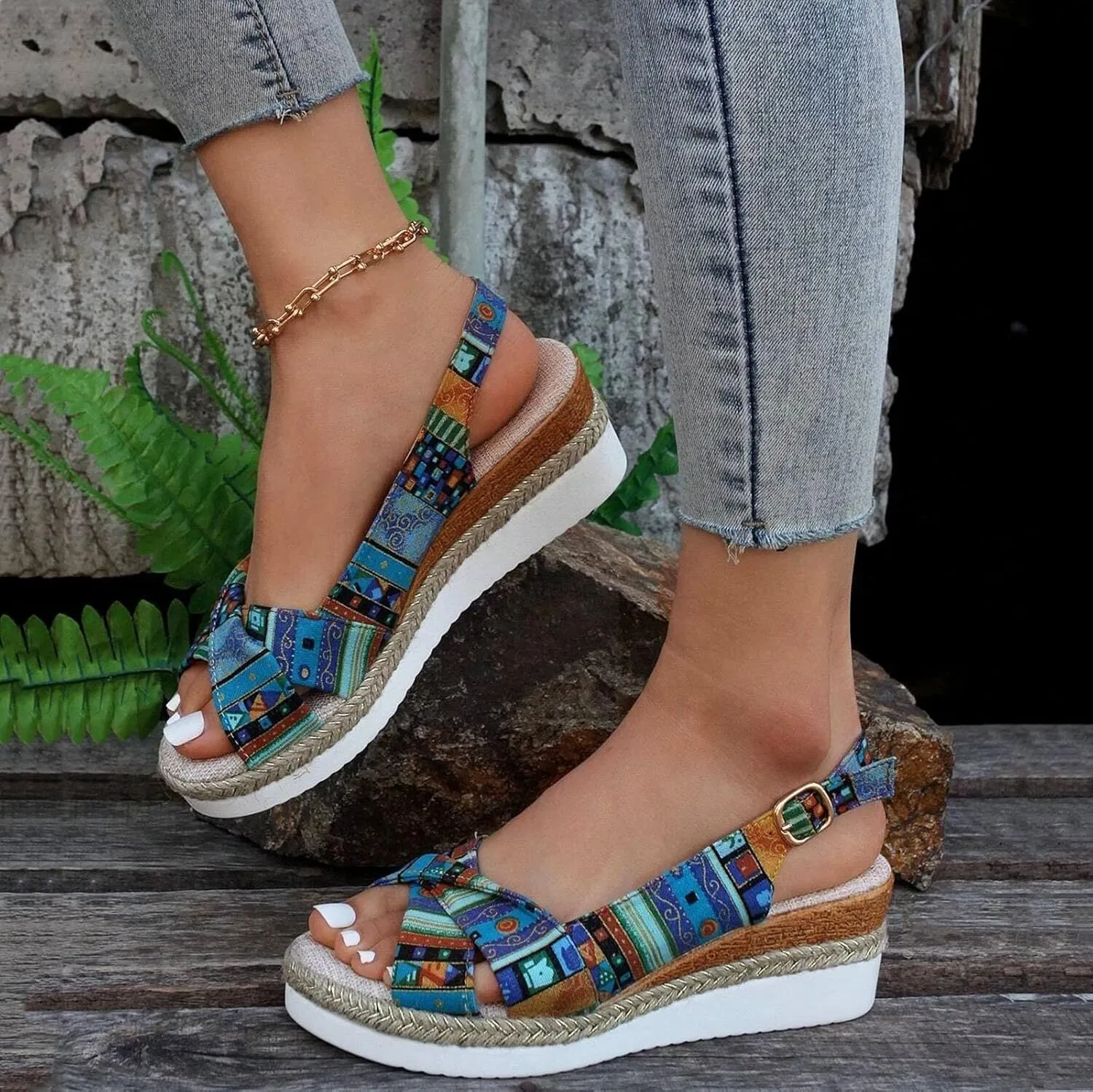 ZSpzx Orthopedic Sandals for Women,Espadrille 2025 Dressy Summer Platform Womens Wedge Sandals Dressy Summer Bow Open Toe Ankle Strap Beach Casual Slip on Slippers Comfortable Walking Outdoor Shoes