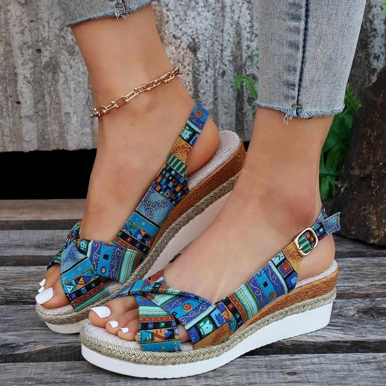 ZSpzx Orthopedic Sandals for Women,Espadrille 2025 Dressy Summer Platform Womens Wedge Sandals Dressy Summer Bow Open Toe Ankle Strap Beach Casual Slip on Slippers Comfortable Walking Outdoor Shoes
