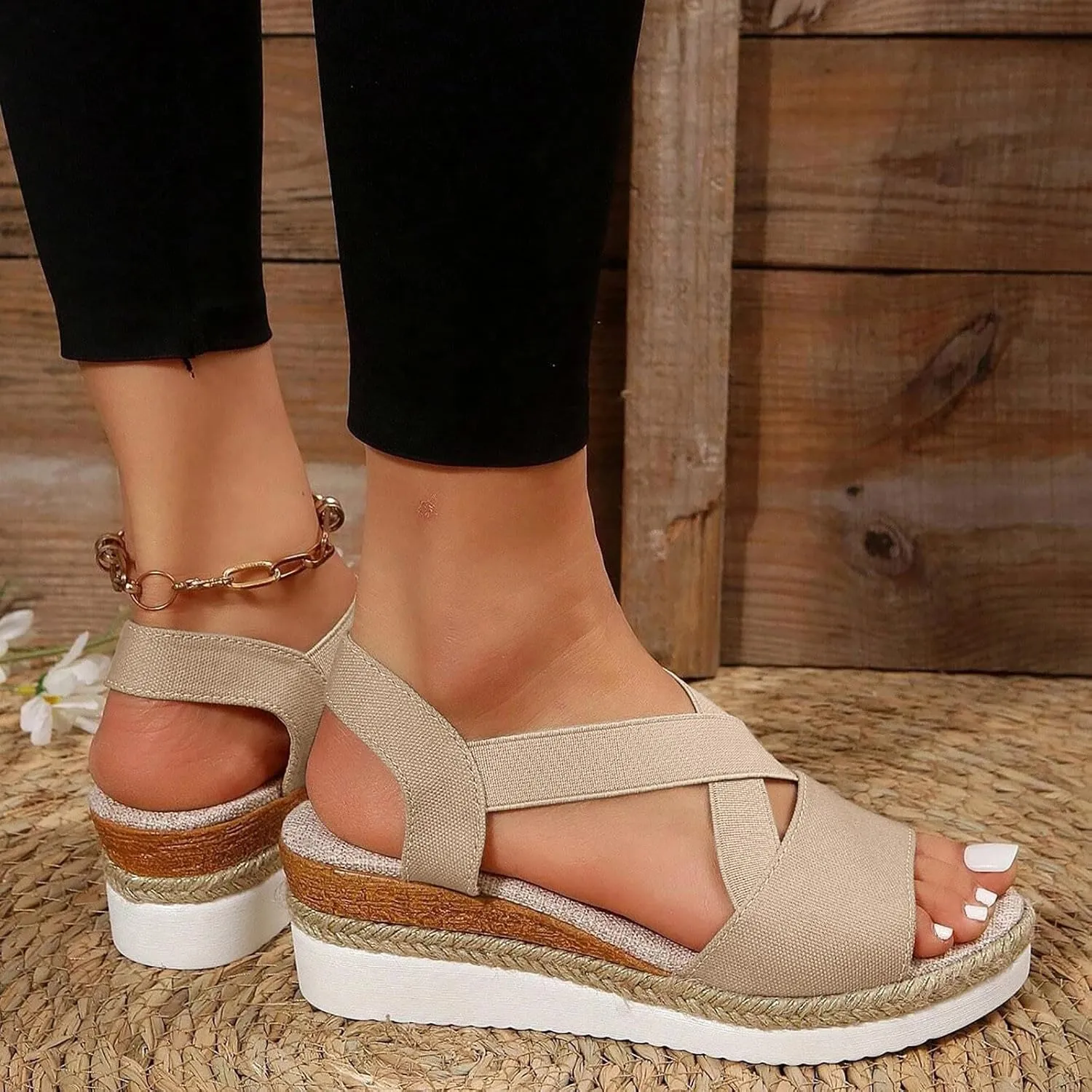ZSpzx Orthopedic Wedge Sandals for Women Dressy Summer 2025 Platform Wedges Womens Espadrilles Open Toe Sandals Comfortable Dressy Ankle Strap Slip On Sandals Casual Walking Beach Shoes
