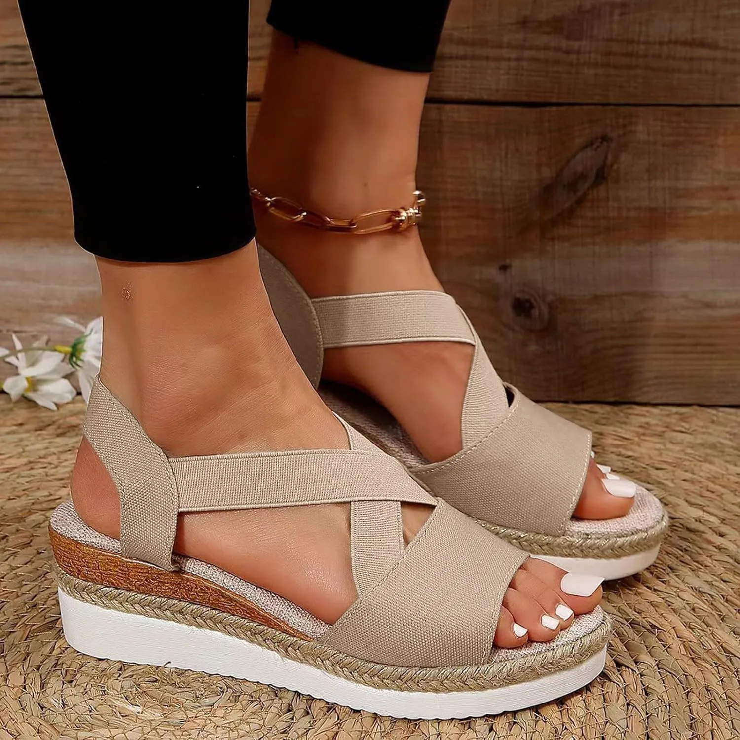 ZSpzx Orthopedic Wedge Sandals for Women Dressy Summer 2025 Platform Wedges Womens Espadrilles Open Toe Sandals Comfortable Dressy Ankle Strap Slip On Sandals Casual Walking Beach Shoes