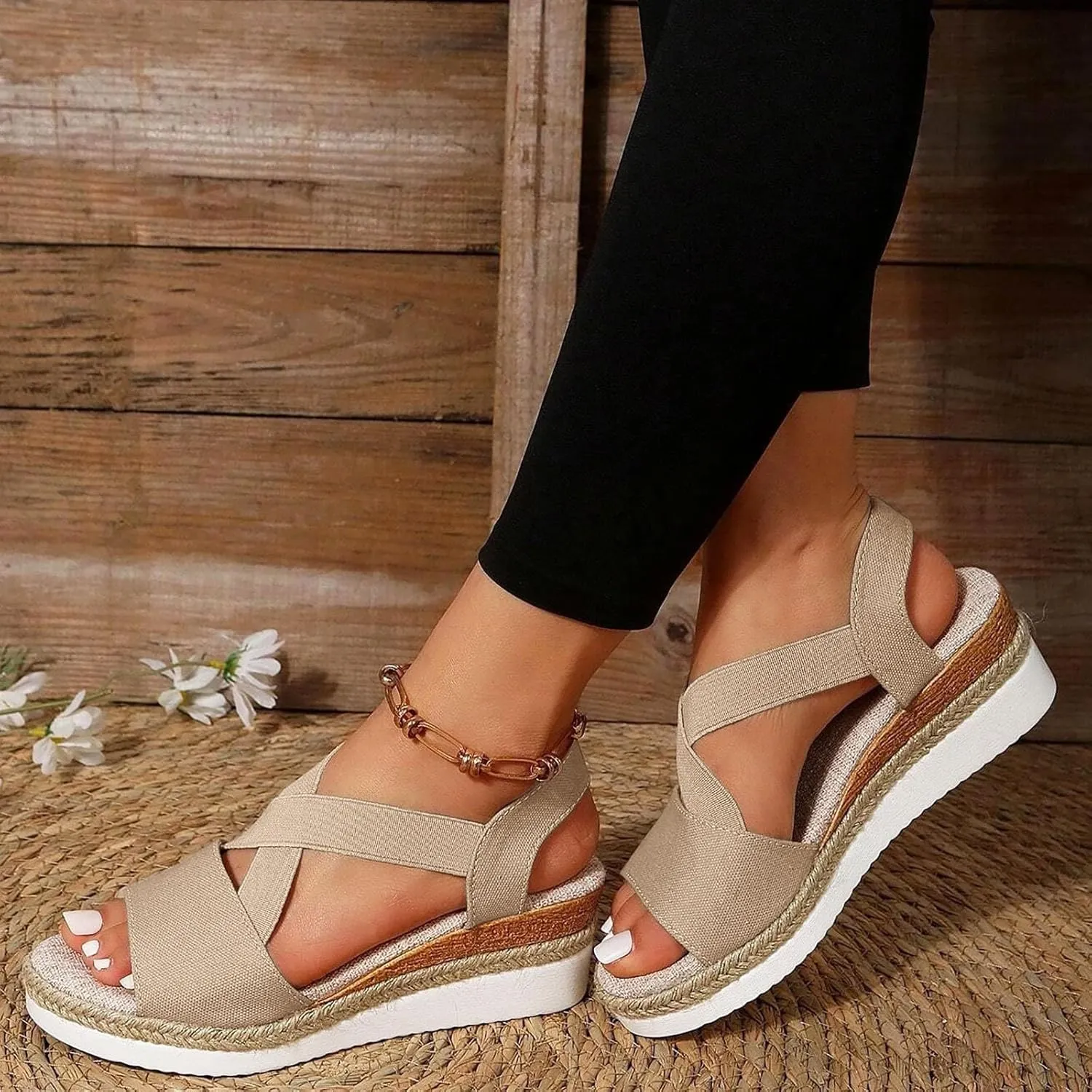 ZSpzx Orthopedic Wedge Sandals for Women Dressy Summer 2025 Platform Wedges Womens Espadrilles Open Toe Sandals Comfortable Dressy Ankle Strap Slip On Sandals Casual Walking Beach Shoes