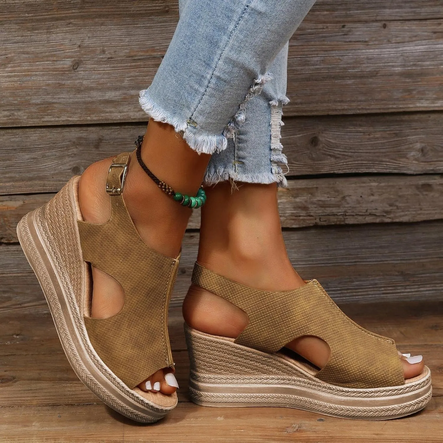 ZSpzx Platform Wedge Sandals for Women 2025 Dressy Summer Open Toe Women's Orthopedic Ankle Strap Sandal Slip on Womens Comfortable Wedges High Heel Beach Shoes for Daily Wear