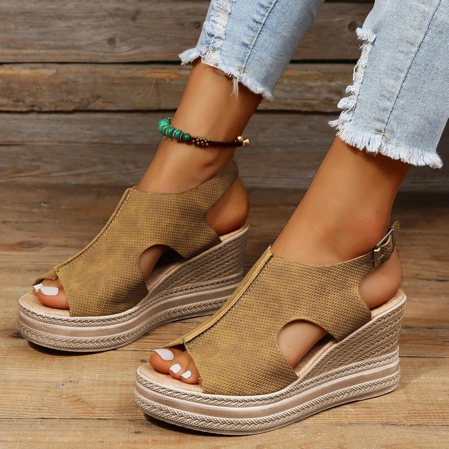 ZSpzx Platform Wedge Sandals for Women 2025 Dressy Summer Open Toe Women's Orthopedic Ankle Strap Sandal Slip on Womens Comfortable Wedges High Heel Beach Shoes for Daily Wear