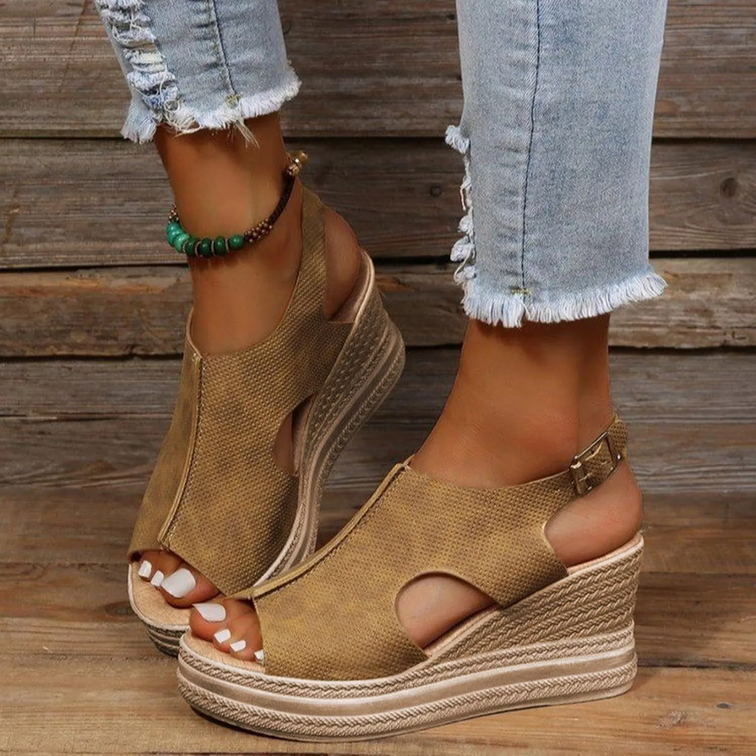 ZSpzx Platform Wedge Sandals for Women 2025 Dressy Summer Open Toe Women's Orthopedic Ankle Strap Sandal Slip on Womens Comfortable Wedges High Heel Beach Shoes for Daily Wear