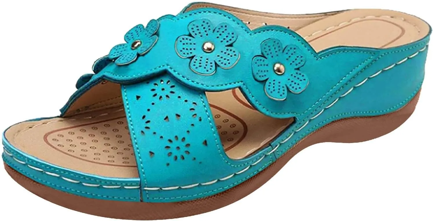 ZSpzx Sandals For Women 2025,Orthopedic Dressy Summer Womens Hollow Flower Comfortable Sandals Arch Support Casual Wedge Sandals Sandalias OrtopDicas Para Mujer Beach Slide Walking Flip Flops